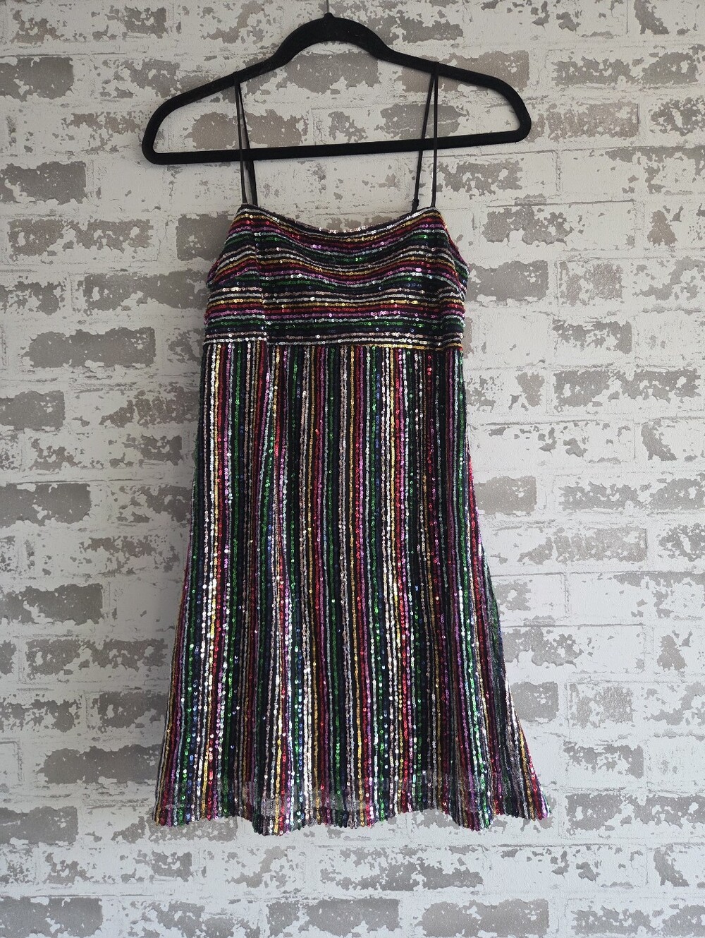 Three Pink Hearts Rainbow Sequin Mini Dress Size S / XS Striped Party